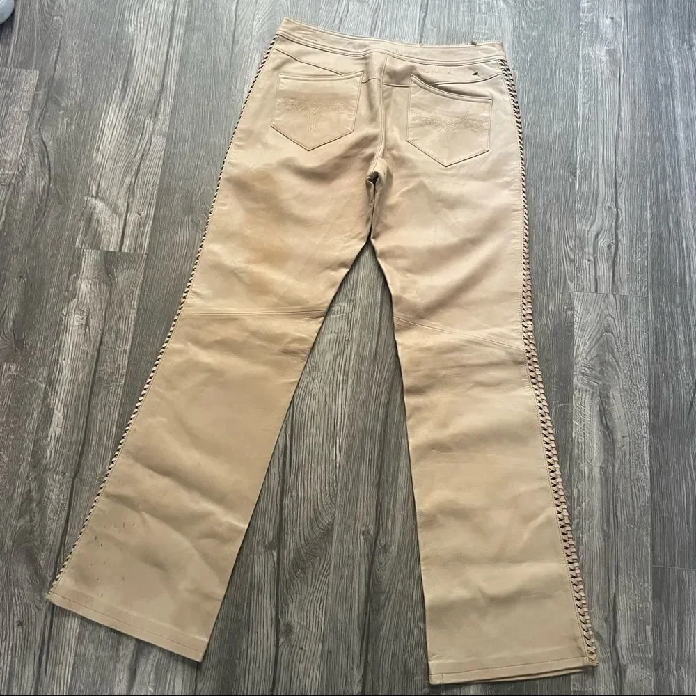Harley Davidson Vintage Tan Leather Lace Up Pants